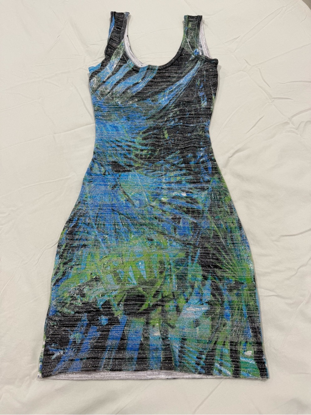 Marciano Black, Blue & Green Sleeveless Printed Bodycon Dress